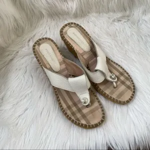 Burberry White Espadrille Wedge Thong Sandals 11