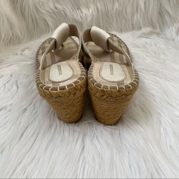 Burberry White Espadrille Wedge Thong Sandals 11