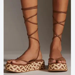By Anthropologie woven platform tie up sandals