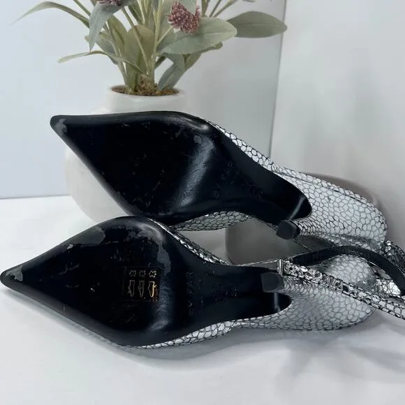 BY FAR Eliza Flagstone Leather Heels Metallic Silver Women's 36/5.5 Ankle Strap