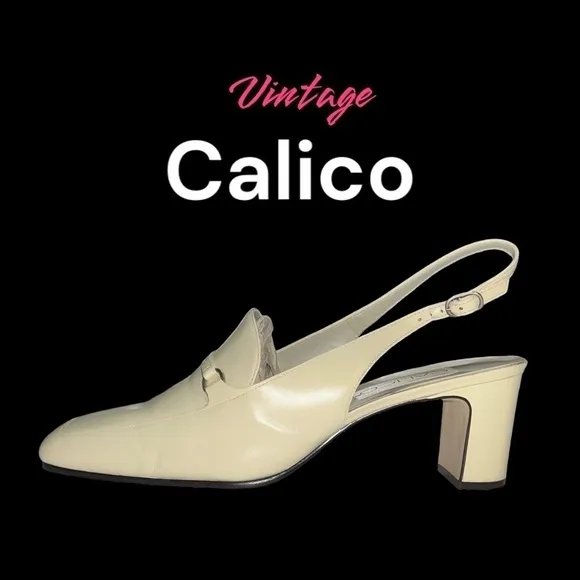 Calico Vintage (EUC) Cream Leather Slingback Sandals Size 9