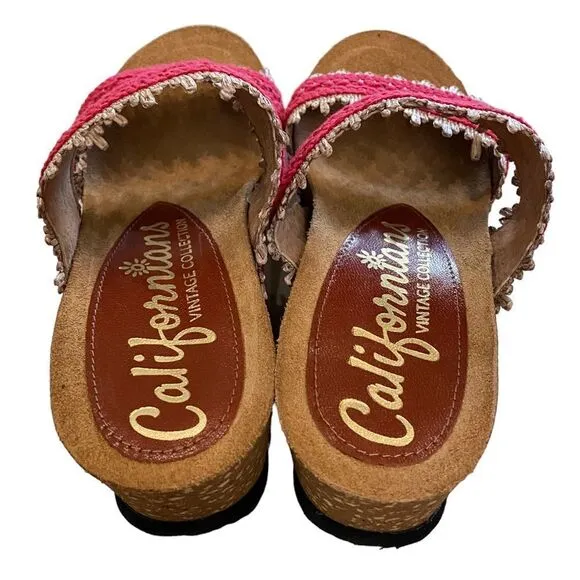 CALIFORNIANS Rita Women's Red Platform Wedge Slide Sandals NEW 6