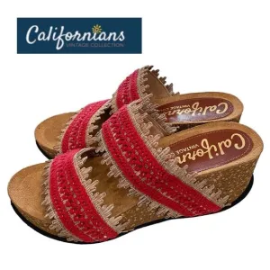 CALIFORNIANS Rita Women's Red Platform Wedge Slide Sandals NEW 6