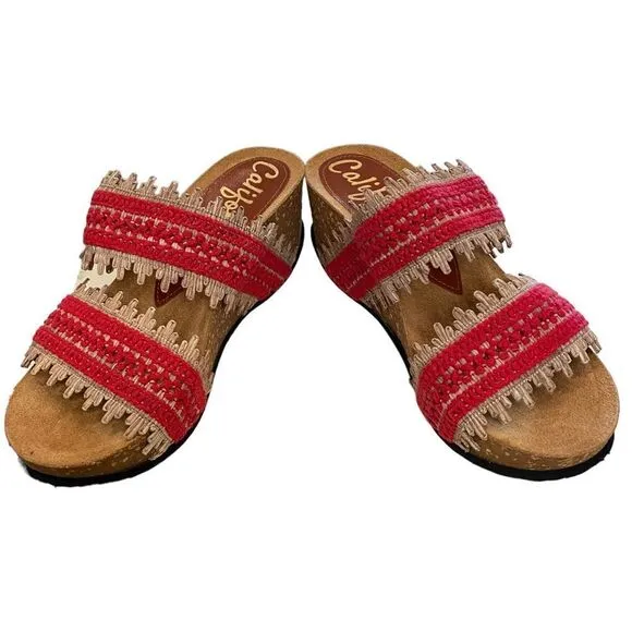 CALIFORNIANS Rita Women's Red Platform Wedge Slide Sandals NEW 6