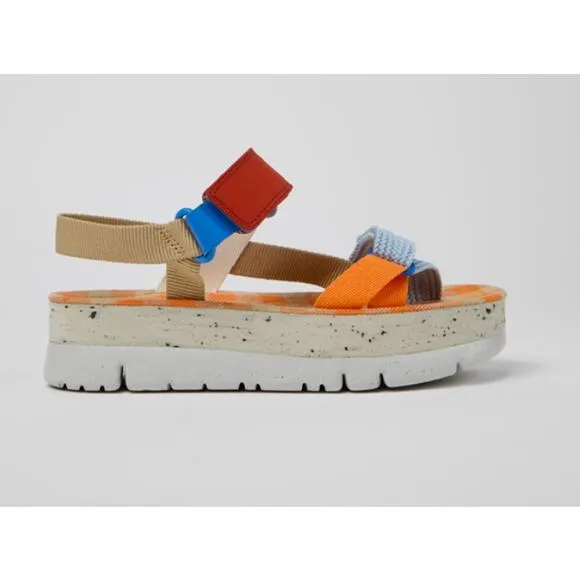 Camper Oruga Up Sandals 42 12 NWOT Platform Strap Orange Blue Travel Women's