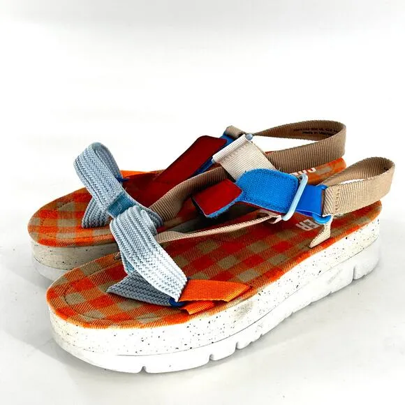 Camper Oruga Up Sandals 42 12 NWOT Platform Strap Orange Blue Travel Women's