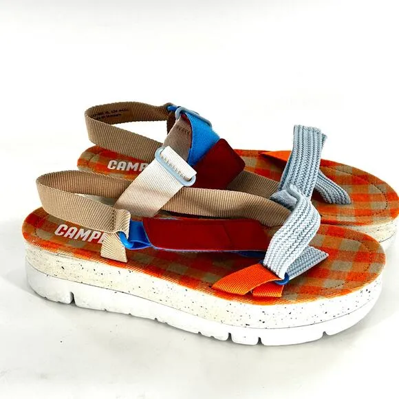 Camper Oruga Up Sandals 42 12 NWOT Platform Strap Orange Blue Travel Women's
