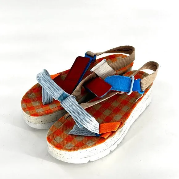 Camper Oruga Up Sandals 42 12 NWOT Platform Strap Orange Blue Travel Women's