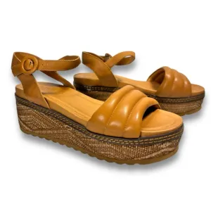 Carmela Camel Rachel Brown Leather Wedge Platform Sandals Size 39