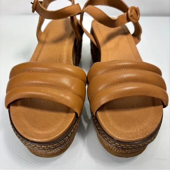 Carmela Camel Rachel Brown Leather Wedge Platform Sandals Size 39