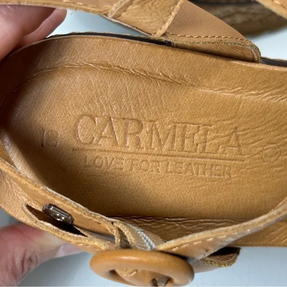 Carmela Camel Rachel Brown Leather Wedge Platform Sandals Size 39