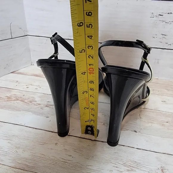 Casadei Black Patent And Cream Wedge Sandals US 8