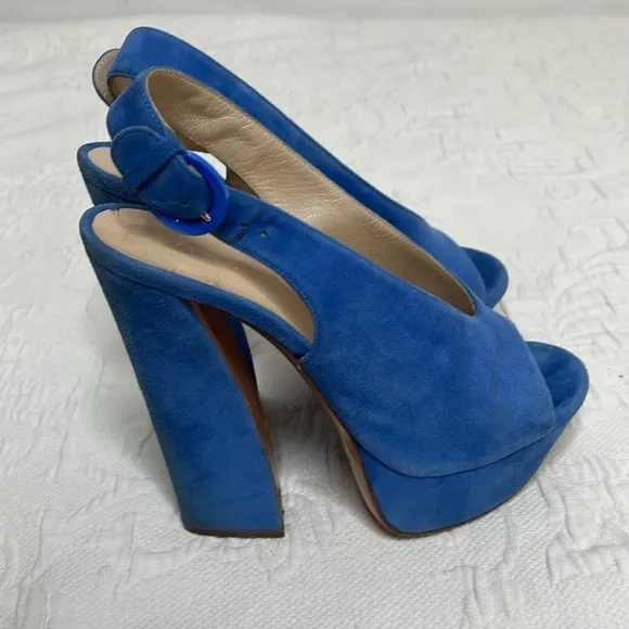 Casadei Blue Suede Platform Open Toe Chunky Heels Sandals Size 6.5