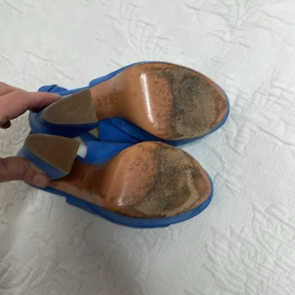 Casadei Blue Suede Platform Open Toe Chunky Heels Sandals Size 6.5
