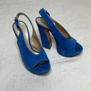 Casadei Blue Suede Platform Open Toe Chunky Heels Sandals Size 6.5