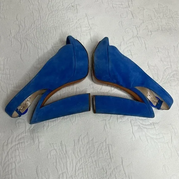 Casadei Blue Suede Platform Open Toe Chunky Heels Sandals Size 6.5