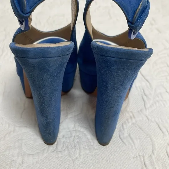 Casadei Blue Suede Platform Open Toe Chunky Heels Sandals Size 6.5