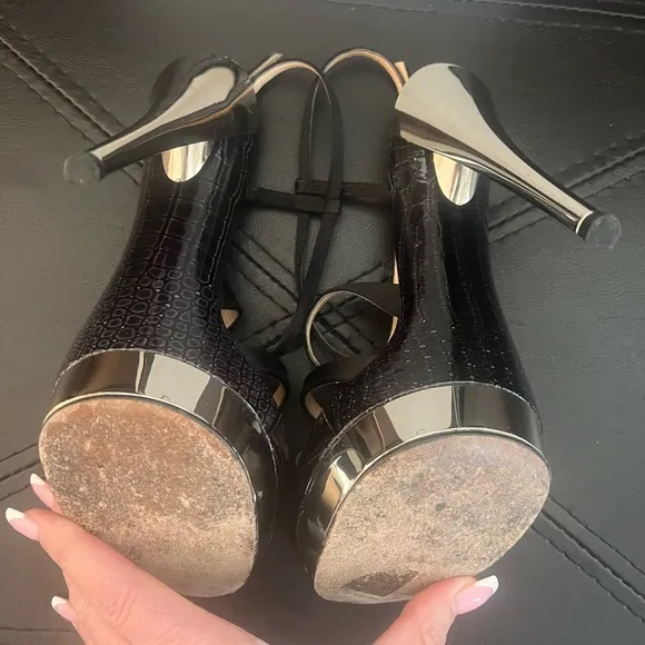 Casadei Pellame Raso Nero Stiletto Strappy Sandals. Size 37/7