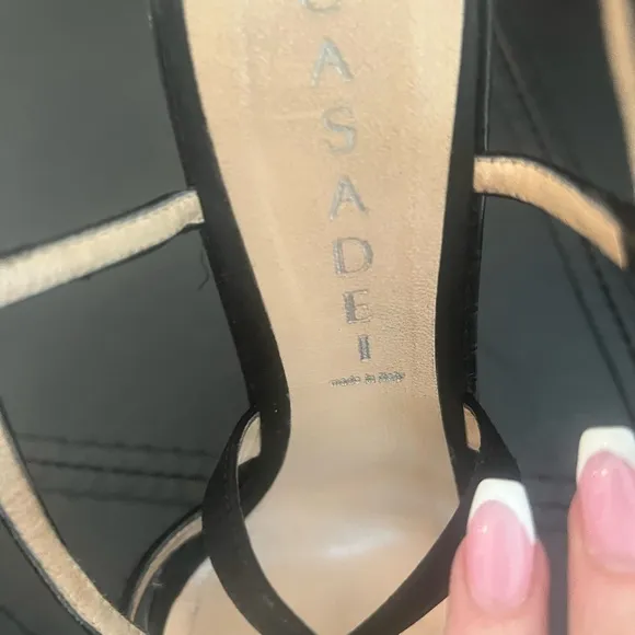 Casadei Pellame Raso Nero Stiletto Strappy Sandals. Size 37/7