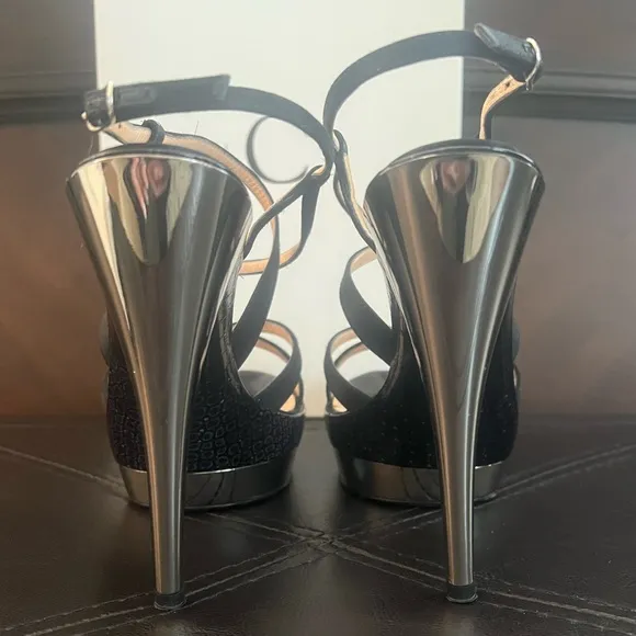 Casadei Pellame Raso Nero Stiletto Strappy Sandals. Size 37/7