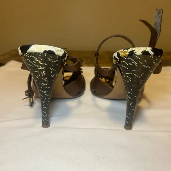CASADEI Vero Cuoio Leather Heels Animal Print Footbed Sandals , Size 9B