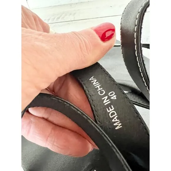 Caverley Jordi Leather Slip On Thong Strap Strappy Heels Black Womens 40 / 9-9.5