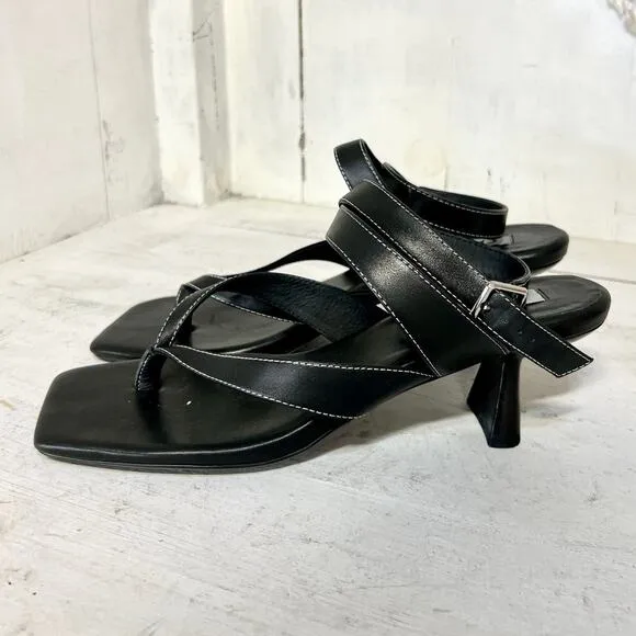 Caverley Jordi Leather Slip On Thong Strap Strappy Heels Black Womens 40 / 9-9.5