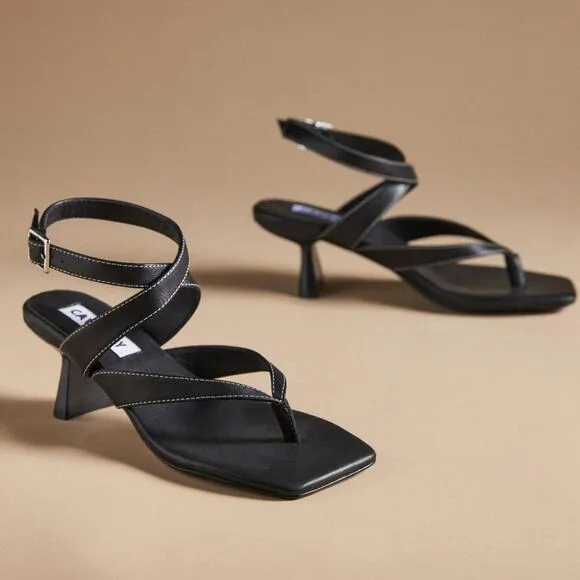 Caverley Jordi Leather Slip On Thong Strap Strappy Heels Black Womens 40 / 9-9.5