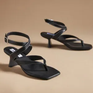 Caverley Jordi Leather Slip On Thong Strap Strappy Heels Black Womens 40 / 9-9.5