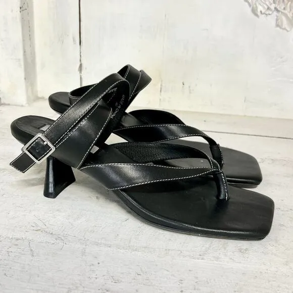 Caverley Jordi Leather Slip On Thong Strap Strappy Heels Black Womens 40 / 9-9.5