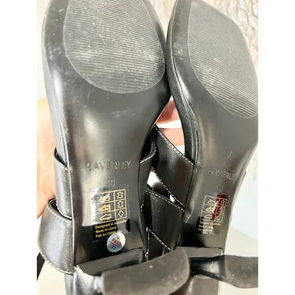 Caverley Jordi Leather Slip On Thong Strap Strappy Heels Black Womens 40 / 9-9.5