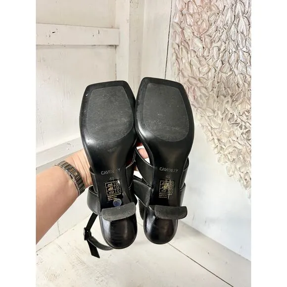 Caverley Jordi Leather Slip On Thong Strap Strappy Heels Black Womens 40 / 9-9.5
