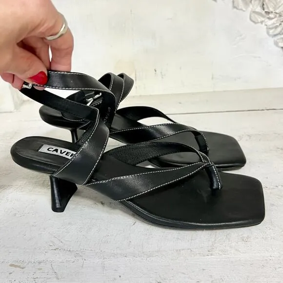 Caverley Jordi Leather Slip On Thong Strap Strappy Heels Black Womens 40 / 9-9.5