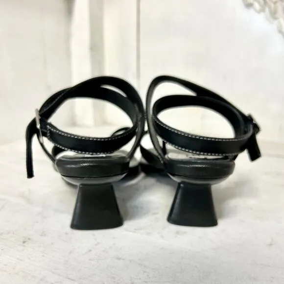 Caverley Jordi Leather Slip On Thong Strap Strappy Heels Black Womens 40 / 9-9.5