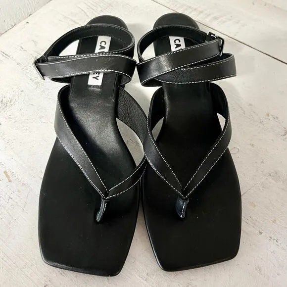 Caverley Jordi Leather Slip On Thong Strap Strappy Heels Black Womens 40 / 9-9.5