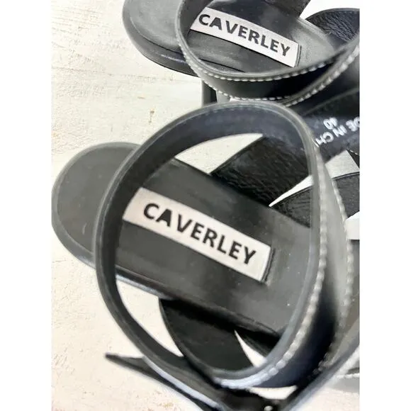 Caverley Jordi Leather Slip On Thong Strap Strappy Heels Black Womens 40 / 9-9.5