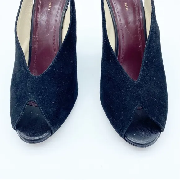 Celine by Phoebe Philo Black Suede Wedge Heels Sandals