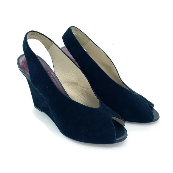 Celine by Phoebe Philo Black Suede Wedge Heels Sandals
