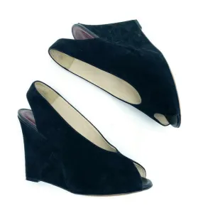 Celine by Phoebe Philo Black Suede Wedge Heels Sandals