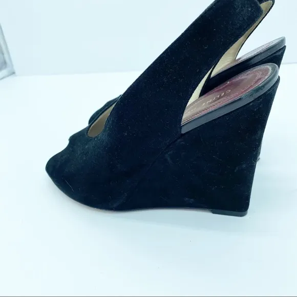 Celine by Phoebe Philo Black Suede Wedge Heels Sandals
