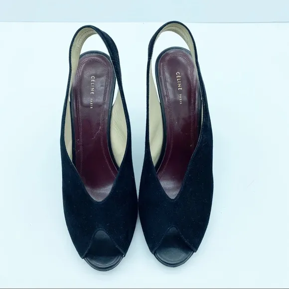 Celine by Phoebe Philo Black Suede Wedge Heels Sandals