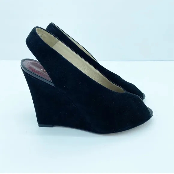 Celine by Phoebe Philo Black Suede Wedge Heels Sandals