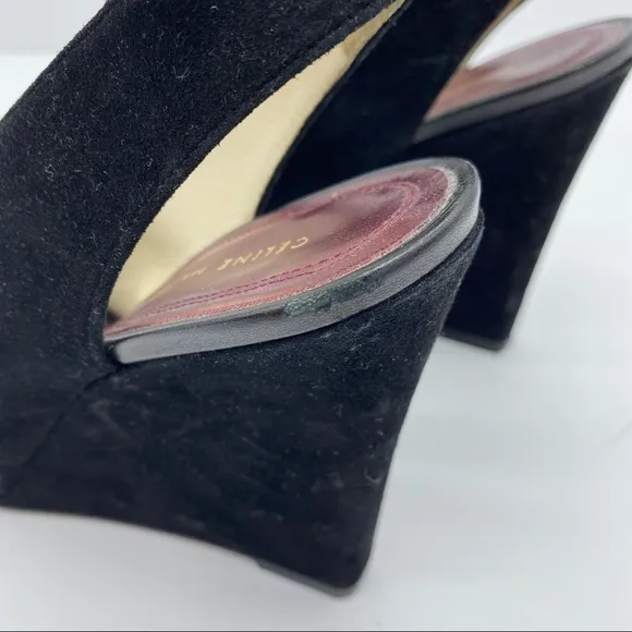 Celine by Phoebe Philo Black Suede Wedge Heels Sandals