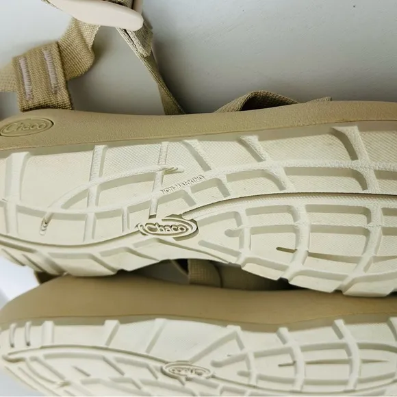 Chaco Cream Sandals with Crisscross Straps and Rugged Sole