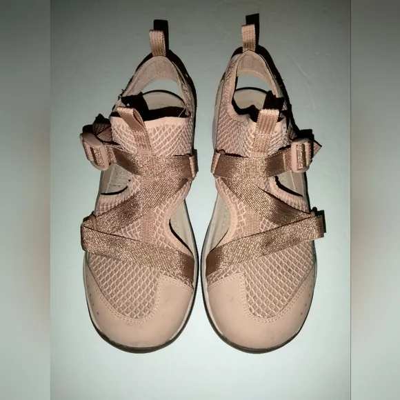 Chaco (Size 10) Rose Pink &amp; Metallic Adjustable Strap Outdoor Athletic Sandals