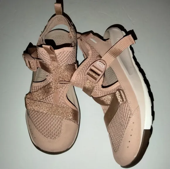 Chaco (Size 10) Rose Pink &amp; Metallic Adjustable Strap Outdoor Athletic Sandals
