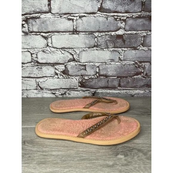 CHANEL Lambskin CC Chain Pink Leather Designer Thong Sandals Women’s Sz 40EU/9.5