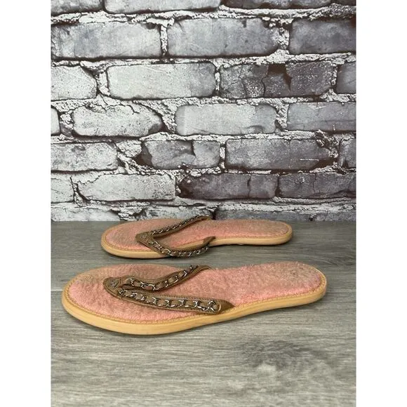 CHANEL Lambskin CC Chain Pink Leather Designer Thong Sandals Women’s Sz 40EU/9.5