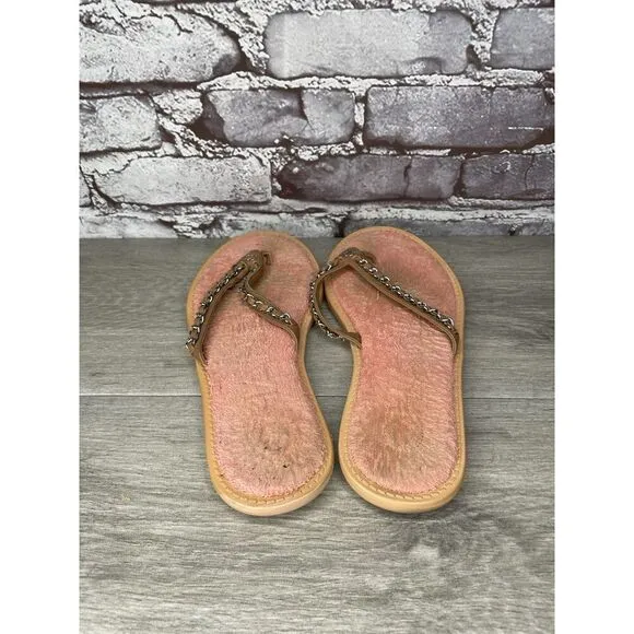 CHANEL Lambskin CC Chain Pink Leather Designer Thong Sandals Women’s Sz 40EU/9.5