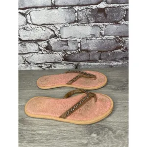 CHANEL Lambskin CC Chain Pink Leather Designer Thong Sandals Women’s Sz 40EU/9.5